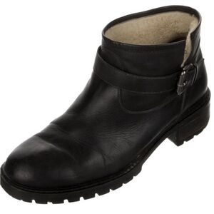 Fendi Leather Shearling lined Ankle Boots Black